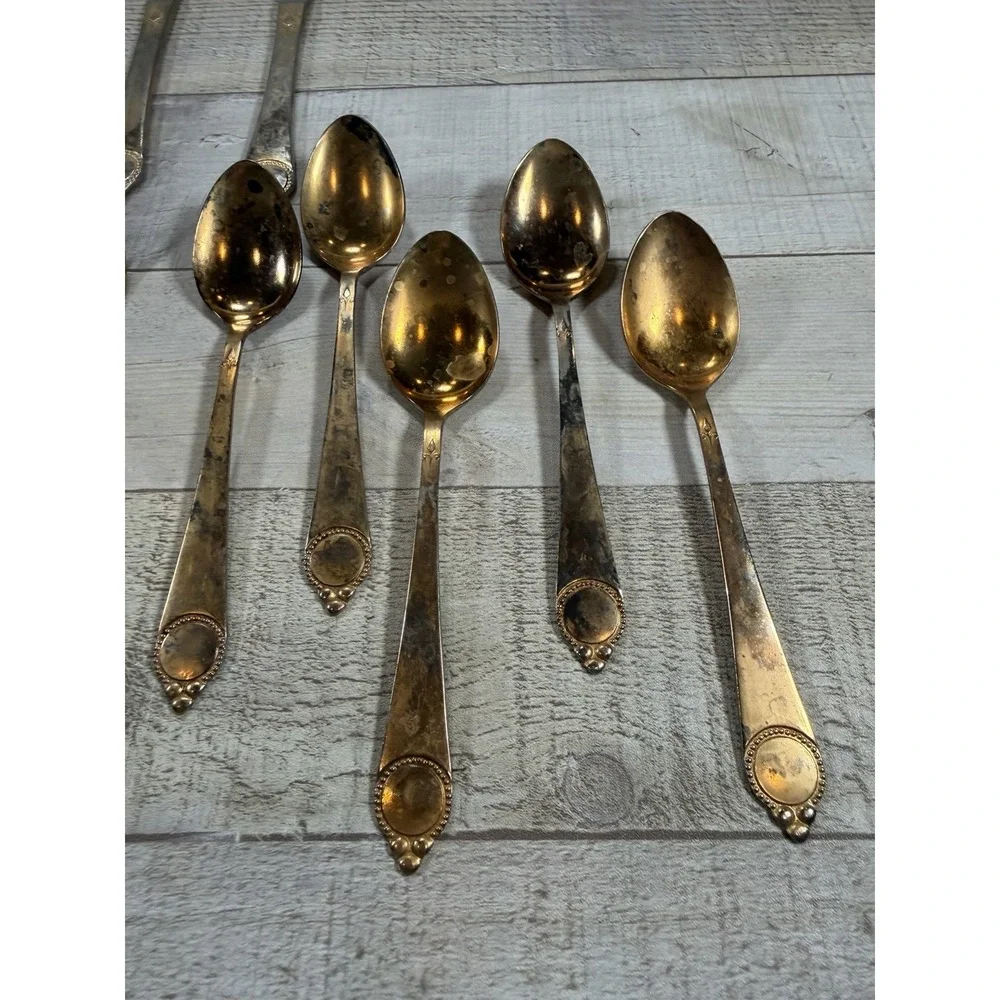 Vintage IBW Japan Gold Plated Stainless Flatware 11 Pc Medallion Pattern